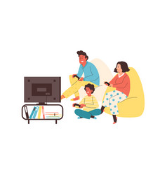 Family With Children Playing Video Games Cartoon