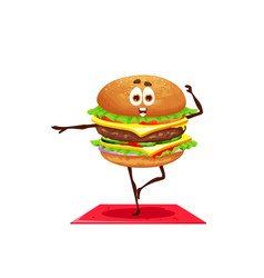 Cartoon Cheeseburger Character On Yoga Fitness