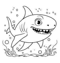 Cute Cartoon Shark Swimming In The Blue Water