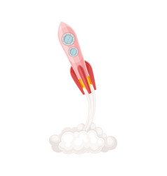 Pink Rocket As Spacecraft With Engine Exhaust