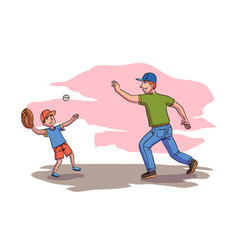 Characters Dad And Son Plays Baseball