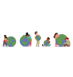 Set Little Kids Hugging Earth Planet Boys