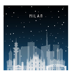 Winter Night In Milan Night City In Flat Style