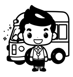 School Boy With School Bus - Cute And Funny