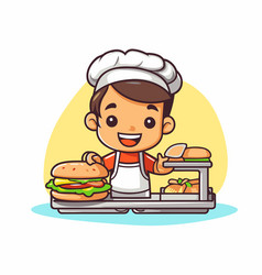 Cute Boy Chef With Hamburger And French Fries