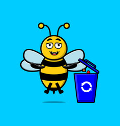 Cute Cartoon Bee Throwing Trash In The Trash