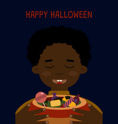 Happy Halloween Card With Black Boy Close Up Holdi