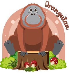 Cute Orangutan In Cartoon Flat Style