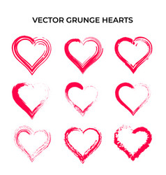 Grunge Heart Shapes Set Red Color