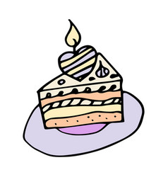 Slice Of Birthday Cake Colorful Doodle