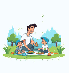 Father And Children Having Picnic In Park In