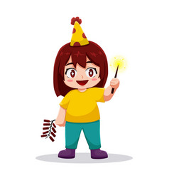 Little Girl New Year Character Holding Fireworks