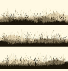 Meadow Silhouettes With Grass Plants On Plain