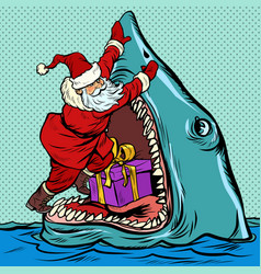 Santa Claus Pushes Christmas Gift Into Shark Mouth