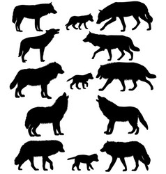 Download Silhouettes of wolves and wolf-cubs Royalty Free Vector