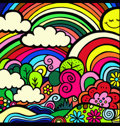 Happy Groovy Doodle Rainbow Landscape