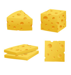 Set Of Cheese Parts And Slices Isolated