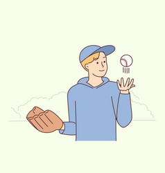 Smiling Man Play Baseball