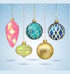 Christmas Balls Ornaments Hanging On Gold Thread