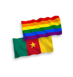 Flags Of Cameroon And Rainbow Gay Pride On A White