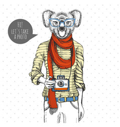 Retro Hipster Animal Koala With Photo Camera