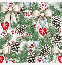 Watercolor Shabby Seamless Pattern With Pinecones