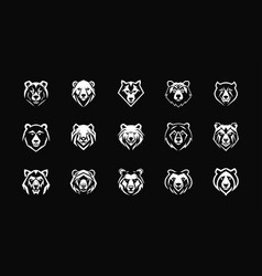 Bear Head Logo Set Grizzly Mascot Black