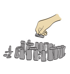 Hand Taking Rock On Stonehenge Drawn