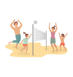 Happy Family Playing Beach Volleyball