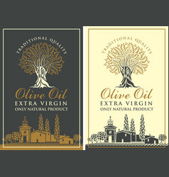 Labels For Olive Oil With Countryside Landscape