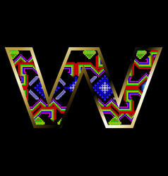 W Golden Alphabet Letter Mexican Huichol Art