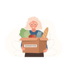 Food Donation Elderly Woman Holding In Hands