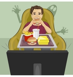 Mature Man Eating Hamburger And Watching Tv