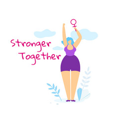 Stronger Together Banner With Woman Rising Hand Up