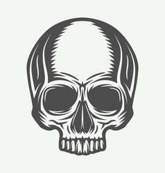 Vintage Line Skull In Retro Style Monochrome