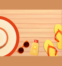 Beach Accessories On Wooden Board Concept