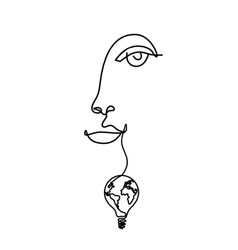 Woman Silhouette Face With Globe Light Bulb