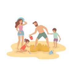 Happy Family Building Sandcastle Beach