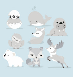 Cute Arctic Baby Animals In Flat Design Set