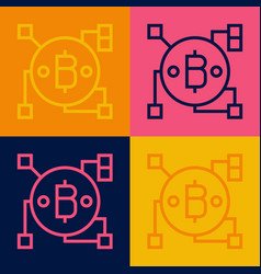 Pop Art Line Blockchain Technology Bitcoin Icon