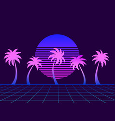 Palm Trees And Retro Sunset Landscape