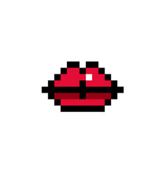 Pixel Art Red Lips 8-bit Style