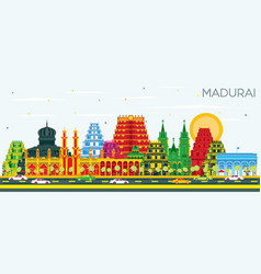 Madurai India City Skyline With Color Buildings