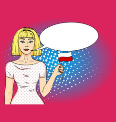 Pop Art Happy Young Girl Holding Polish Flag