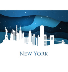 Snowy New York Skyline On Blue Background