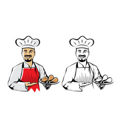 Smiling Asian Chef With Fried Chicken Drawing