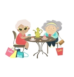 Two Old Women Talking In A Cafe After Shopping