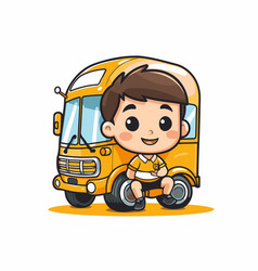 Cute Little Schoolboy Sitting On A School Bus