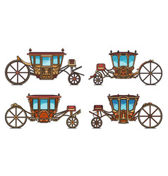 Medieval Royal Carriage Icons Set Retro Coach