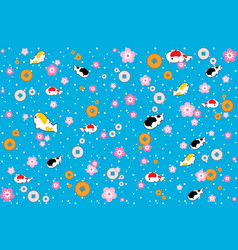 Pattern Of Koi Fish With Sakura Flower Gold